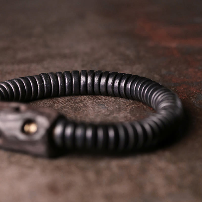 Handmade Ebony Wood and Brass Geometric Beaded Balance Bracelet