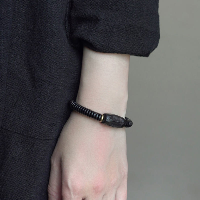 Handmade Ebony Wood and Brass Geometric Beaded Balance Bracelet