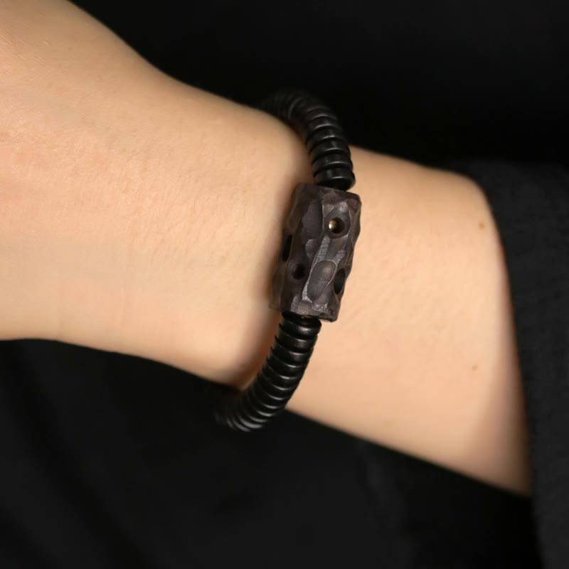 Handmade Ebony Wood and Brass Geometric Beaded Balance Bracelet