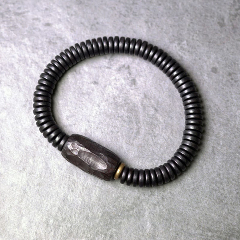 Handmade Ebony Wood and Brass Geometric Beaded Balance Bracelet