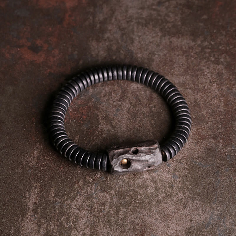 Handmade Ebony Wood and Brass Geometric Beaded Balance Bracelet
