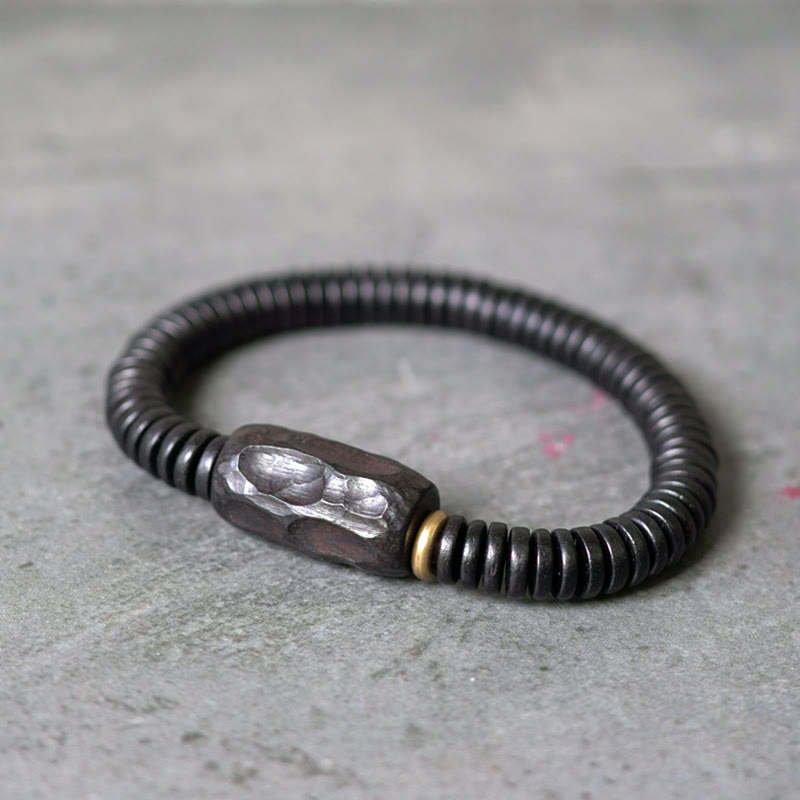 Handmade Ebony Wood and Brass Geometric Beaded Balance Bracelet