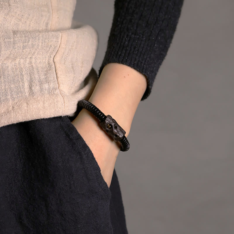 Handmade Ebony Wood and Brass Geometric Beaded Balance Bracelet