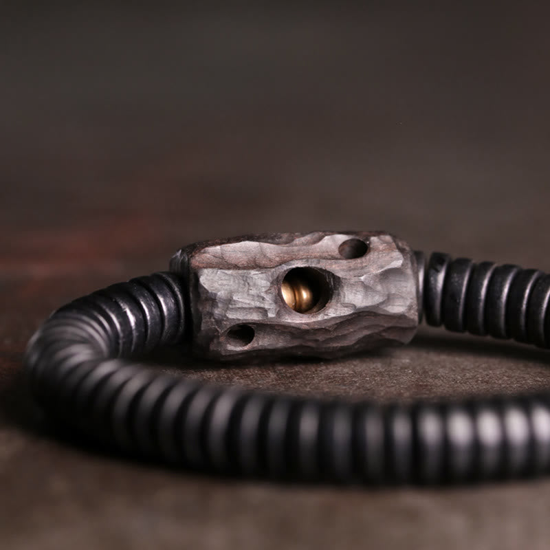 Handmade Ebony Wood and Brass Geometric Beaded Balance Bracelet