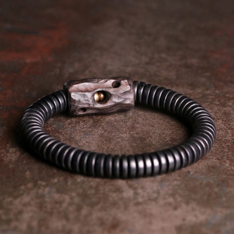 Handmade Ebony Wood and Brass Geometric Beaded Balance Bracelet