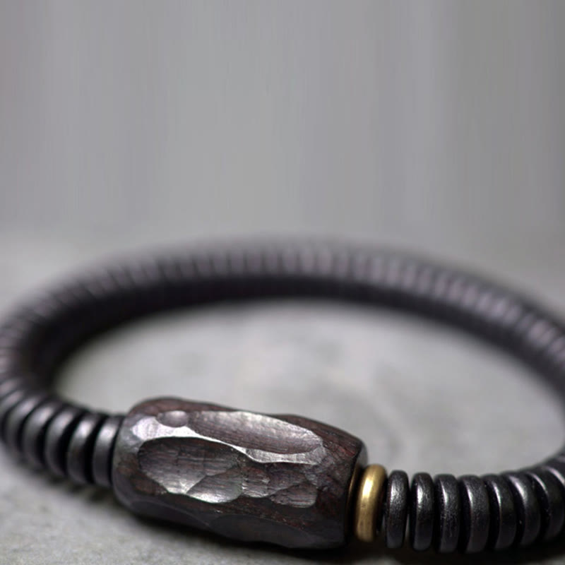 Handmade Ebony Wood and Brass Geometric Beaded Balance Bracelet