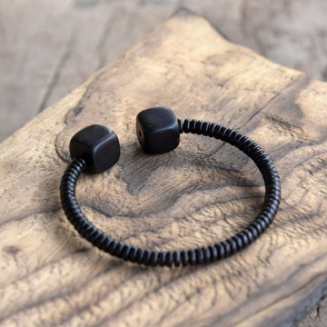 Minimalist Wood Cube Open Balance Bracelet - Ebony & Green Sandalwood