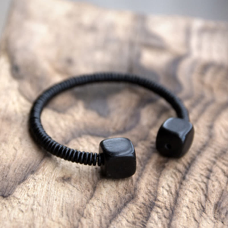 Minimalist Wood Cube Open Balance Bracelet - Ebony & Green Sandalwood