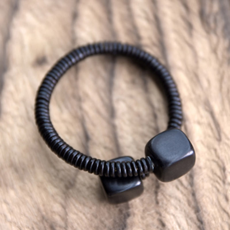 Minimalist Wood Cube Open Balance Bracelet - Ebony & Green Sandalwood