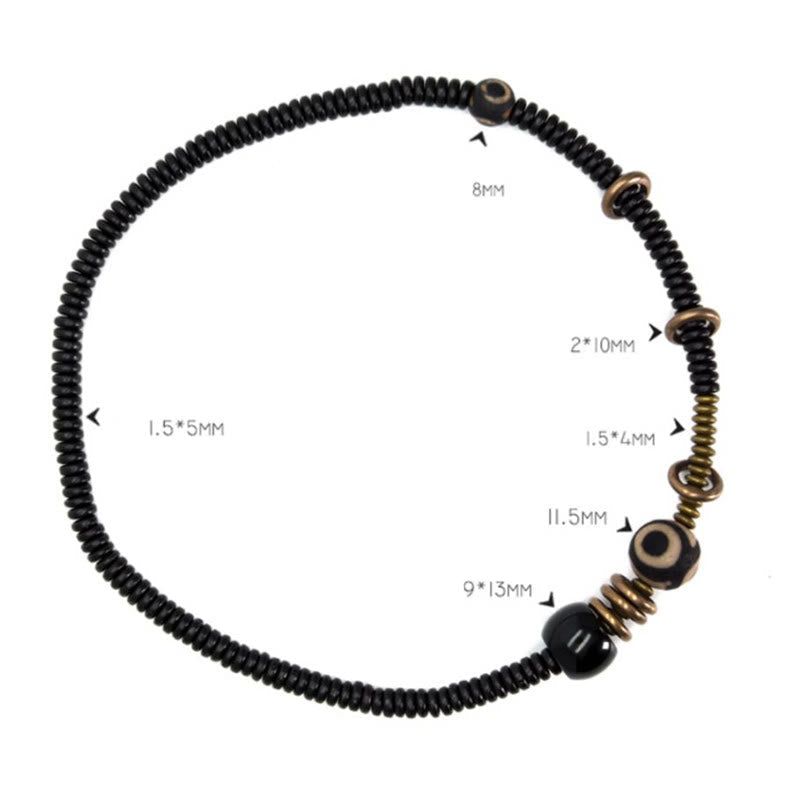 Ebony Wood Green Sandalwood Copper Brass Dzi Bead Black Onyx Calm Double Wrap Bracelet