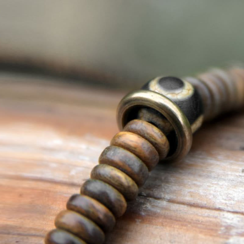 Ebony Wood Green Sandalwood Copper Brass Dzi Bead Black Onyx Calm Double Wrap Bracelet