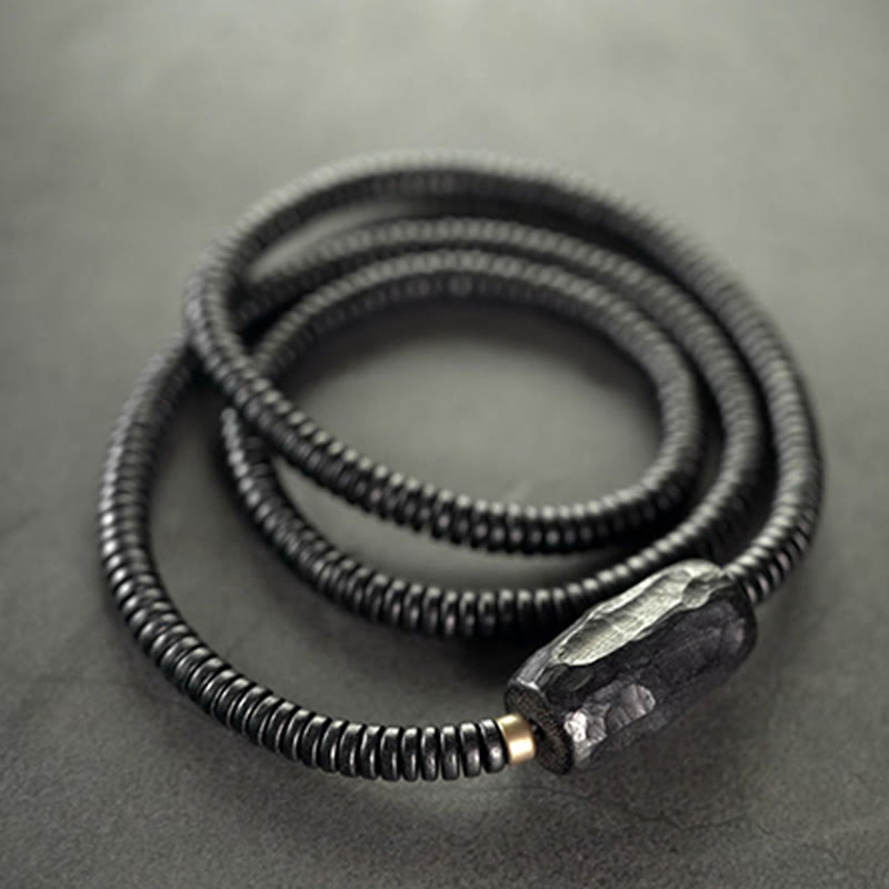 Ebony Wood with Copper and Brass Accents Triple Wrap Roller Bead Bracelet