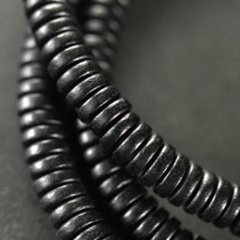 Ebony Wood with Copper and Brass Accents Triple Wrap Roller Bead Bracelet