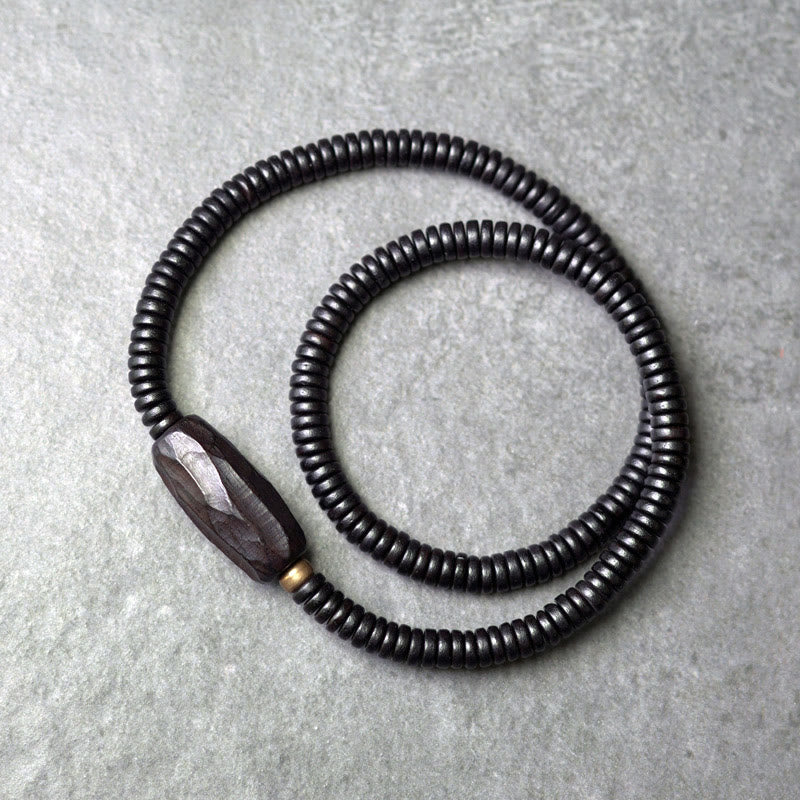 Ebony Wood with Copper and Brass Accents Triple Wrap Roller Bead Bracelet