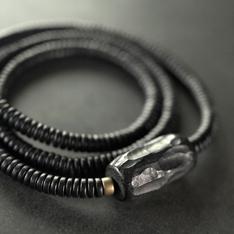 Ebony Wood with Copper and Brass Accents Triple Wrap Roller Bead Bracelet
