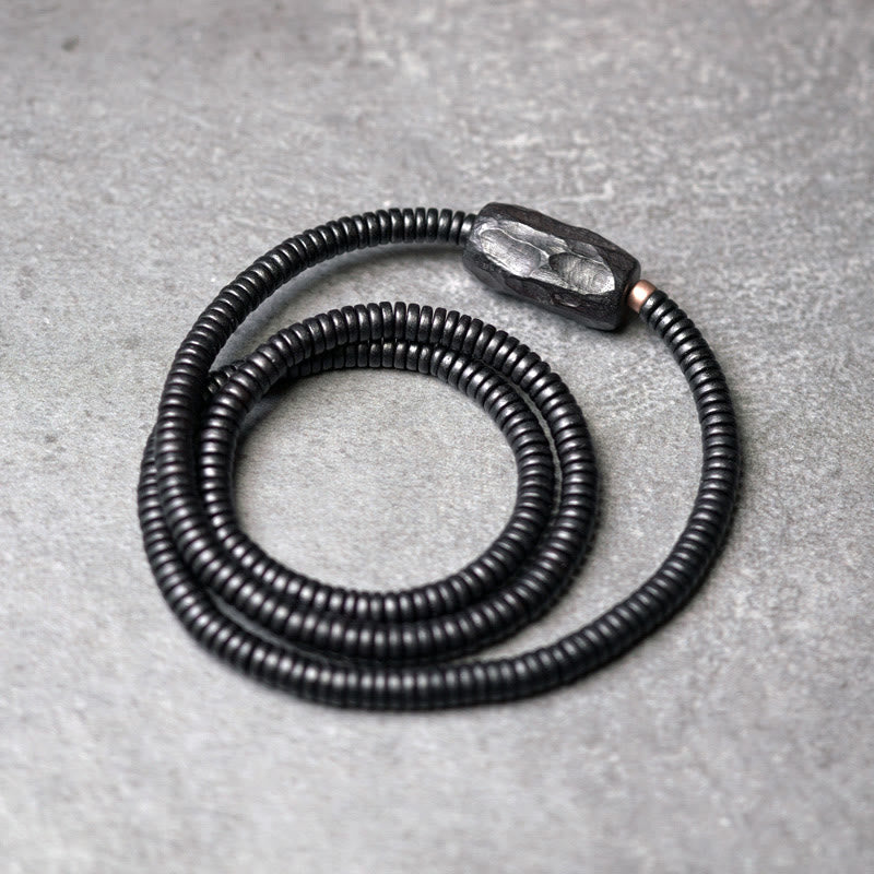 Ebony Wood with Copper and Brass Accents Triple Wrap Roller Bead Bracelet