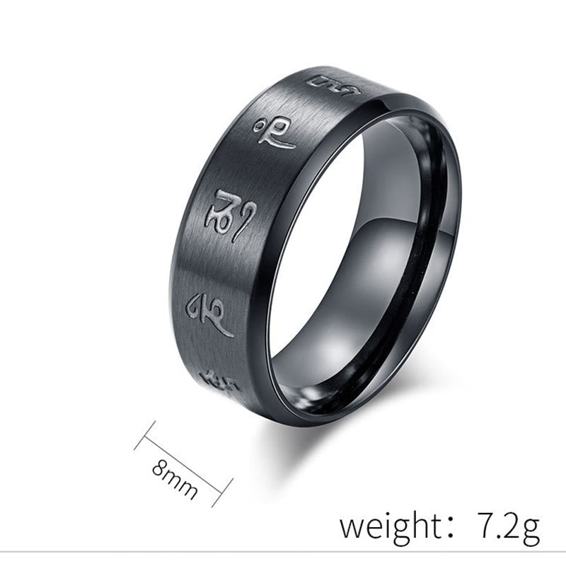 Black Jambhala Mantra Titanium Steel Balance Ring