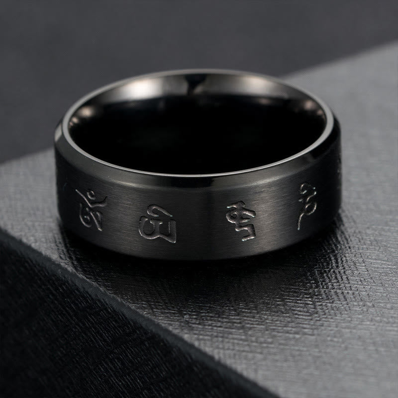 Black Jambhala Mantra Titanium Steel Balance Ring