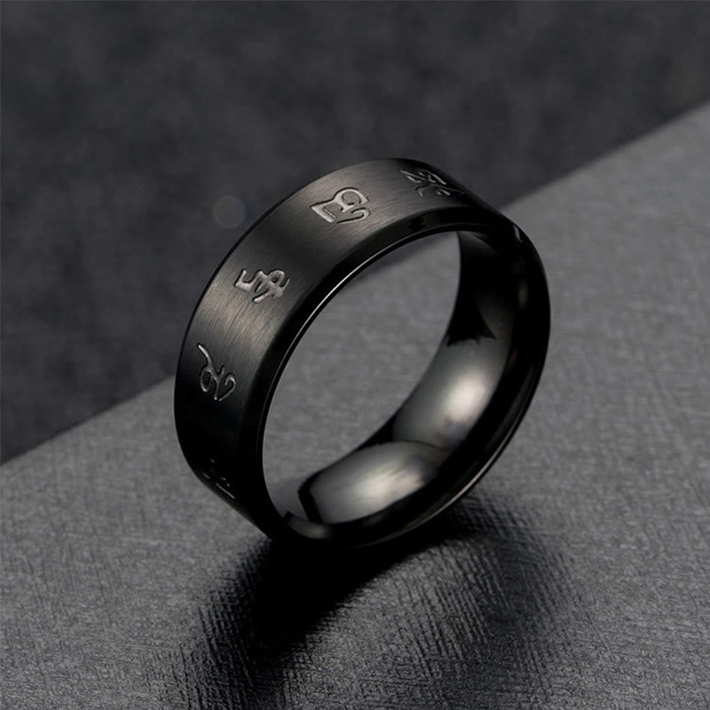 Black Jambhala Mantra Titanium Steel Balance Ring