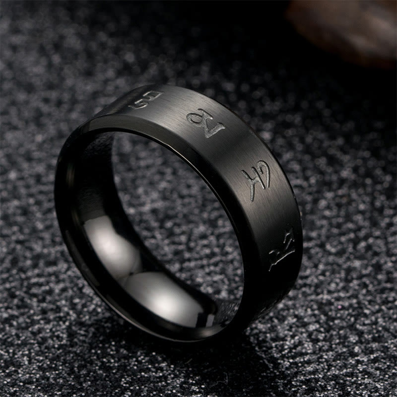Black Jambhala Mantra Titanium Steel Balance Ring