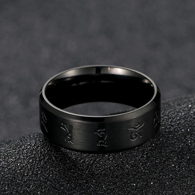 Black Jambhala Mantra Titanium Steel Balance Ring