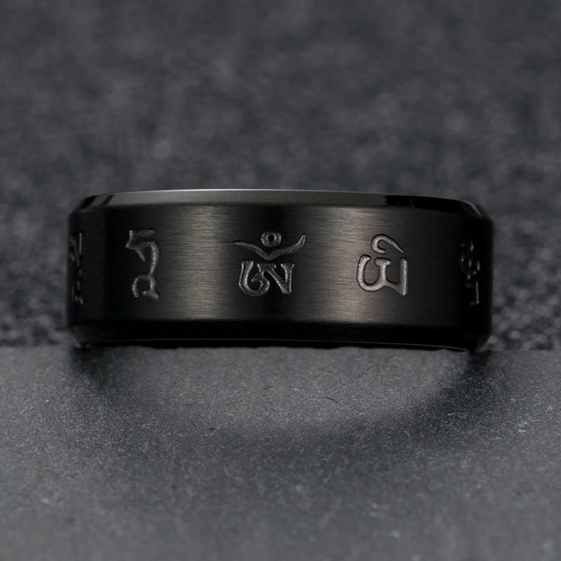 Black Jambhala Mantra Titanium Steel Balance Ring