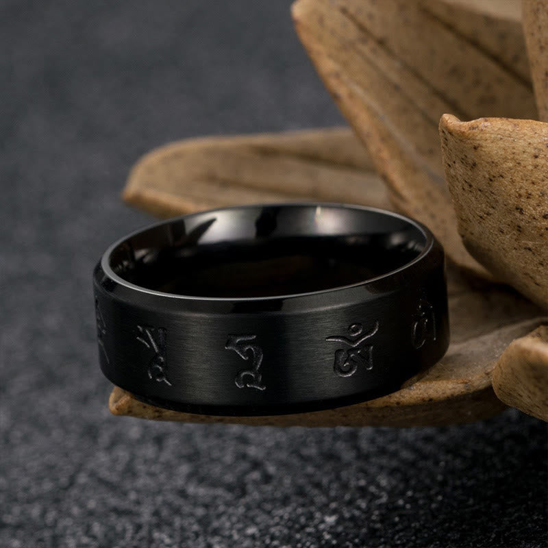 Black Jambhala Mantra Titanium Steel Balance Ring
