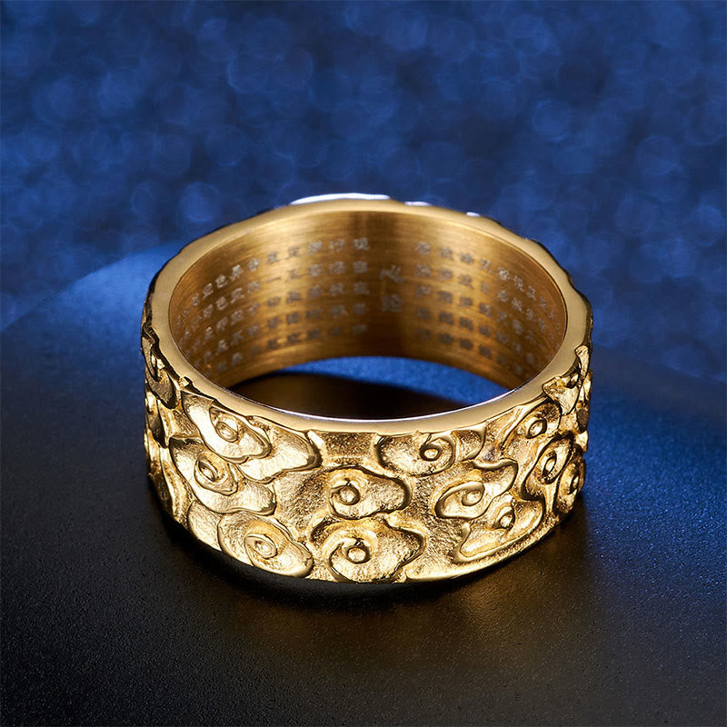 Auspicious Clouds Engraved Heart Sutra Pattern Titanium Steel Calm Ring