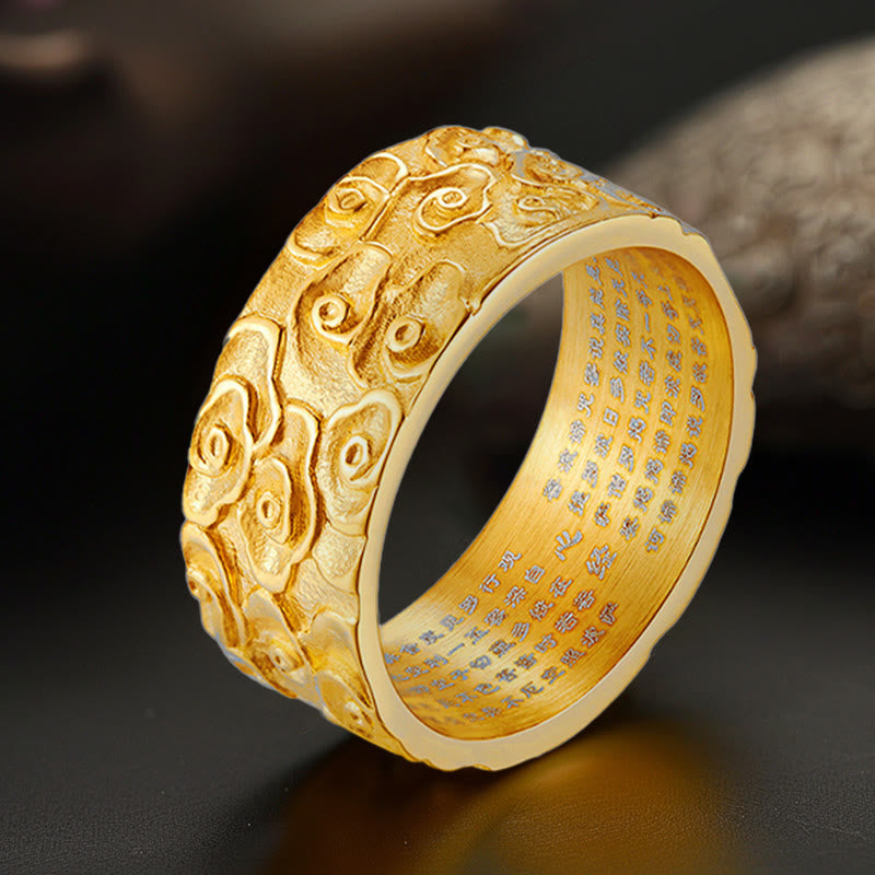 Auspicious Clouds Engraved Heart Sutra Pattern Titanium Steel Calm Ring
