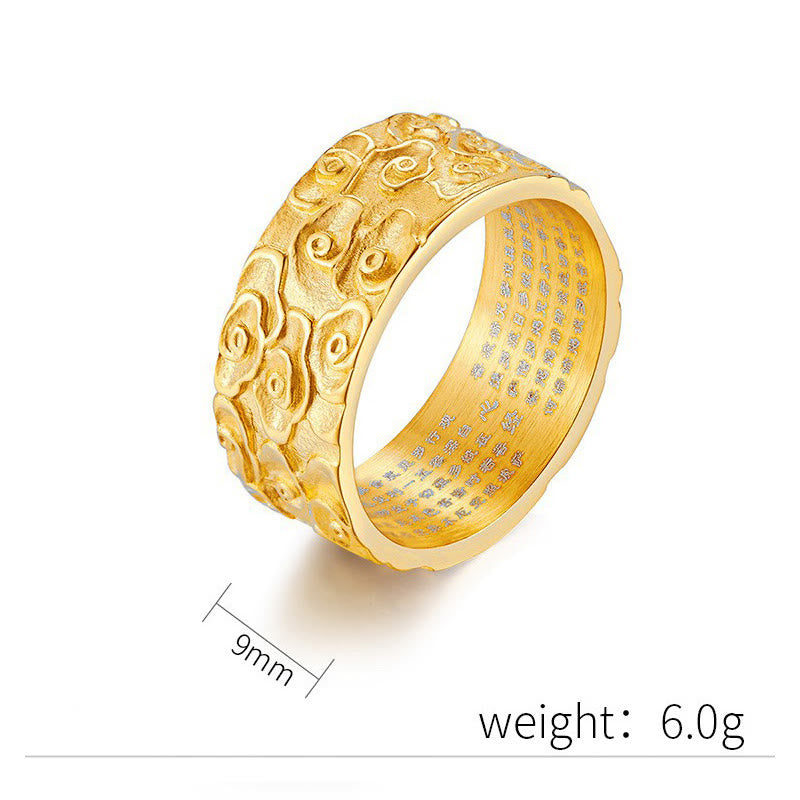 Auspicious Clouds Engraved Heart Sutra Pattern Titanium Steel Calm Ring