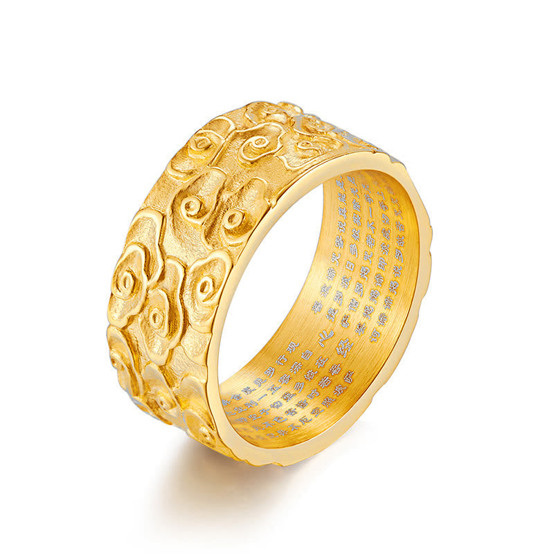 Auspicious Clouds Engraved Heart Sutra Pattern Titanium Steel Calm Ring