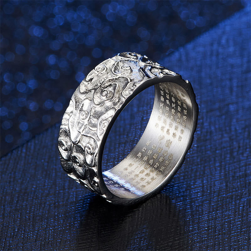 Auspicious Clouds Engraved Heart Sutra Pattern Titanium Steel Calm Ring