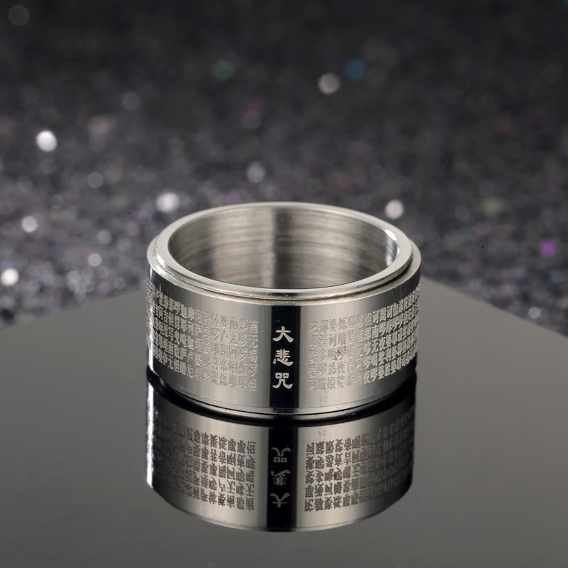 Great Compassion Mantra Carved Rotatable Titanium Steel Spinner Ring