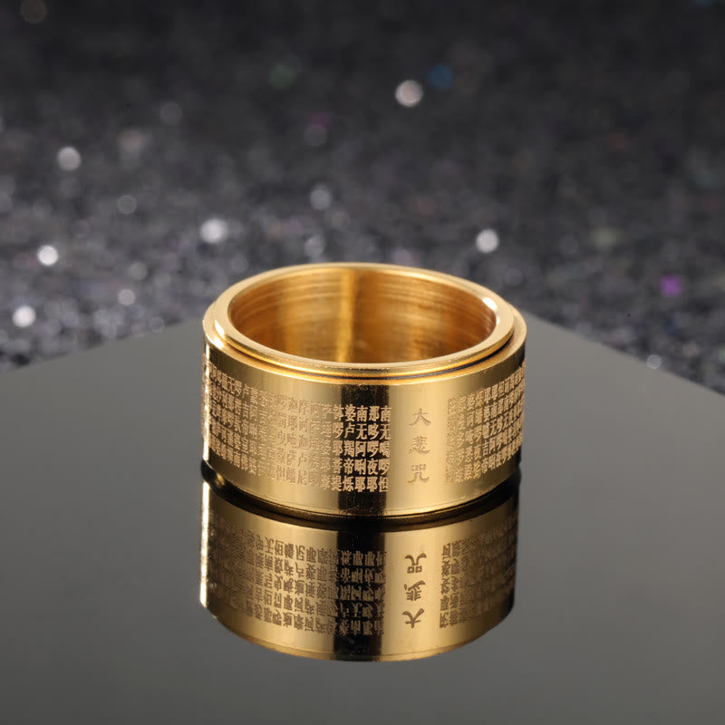 Great Compassion Mantra Carved Rotatable Titanium Steel Spinner Ring