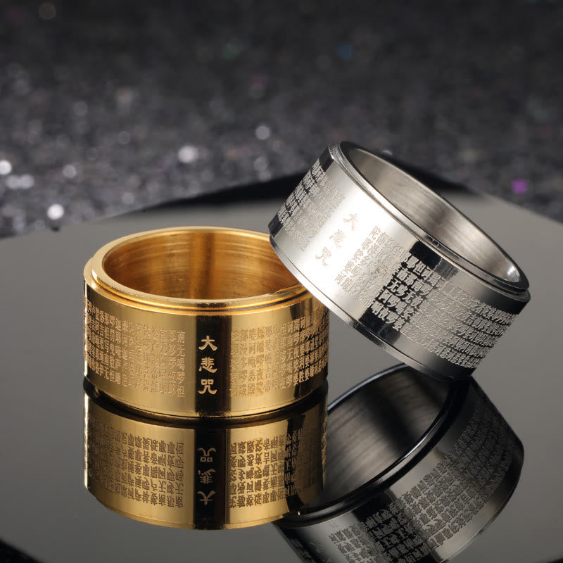 Great Compassion Mantra Carved Rotatable Titanium Steel Spinner Ring