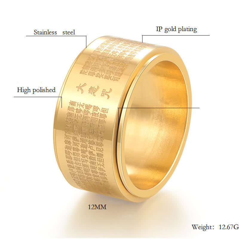 Great Compassion Mantra Carved Rotatable Titanium Steel Spinner Ring