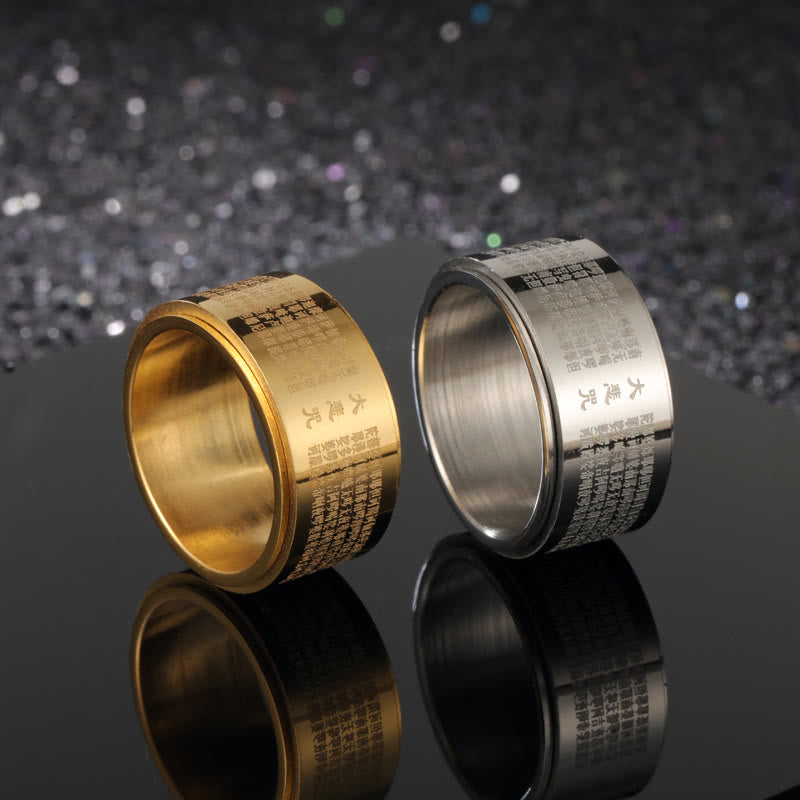 Great Compassion Mantra Carved Rotatable Titanium Steel Spinner Ring