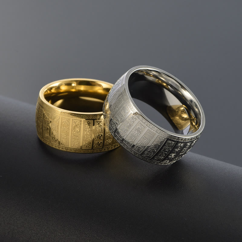 Chinese Characters Engraved Pattern Titanium Steel Balance Ring