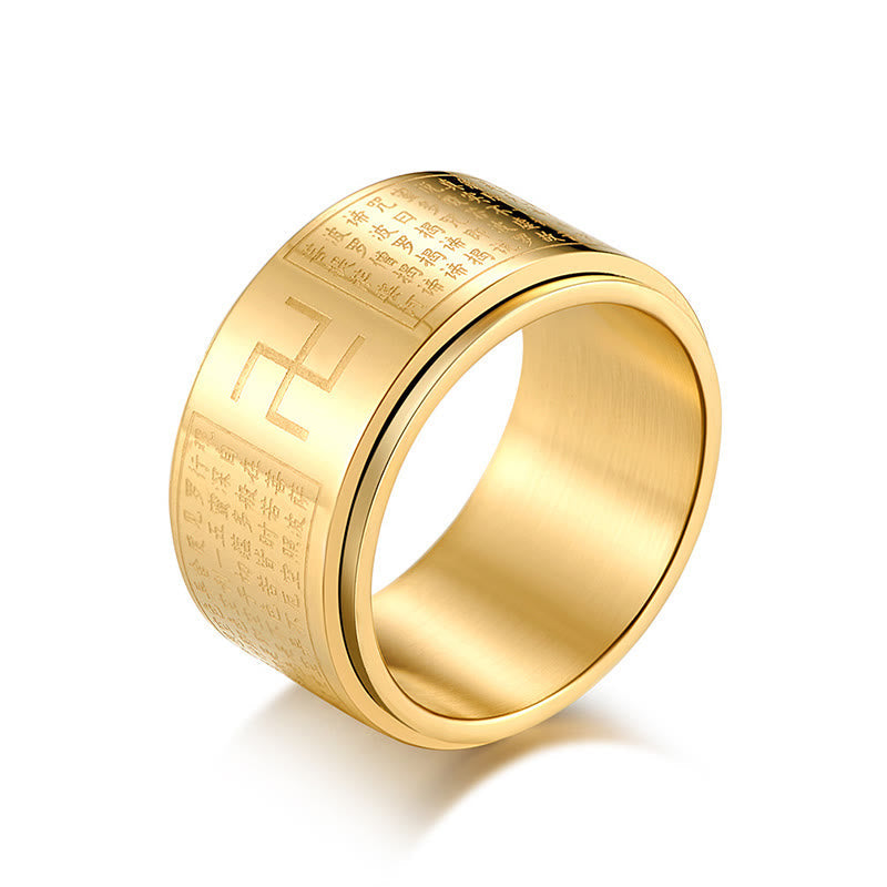 Heart Sutra & Buddhist Swastika Rotatable Titanium Steel Spinner Ring