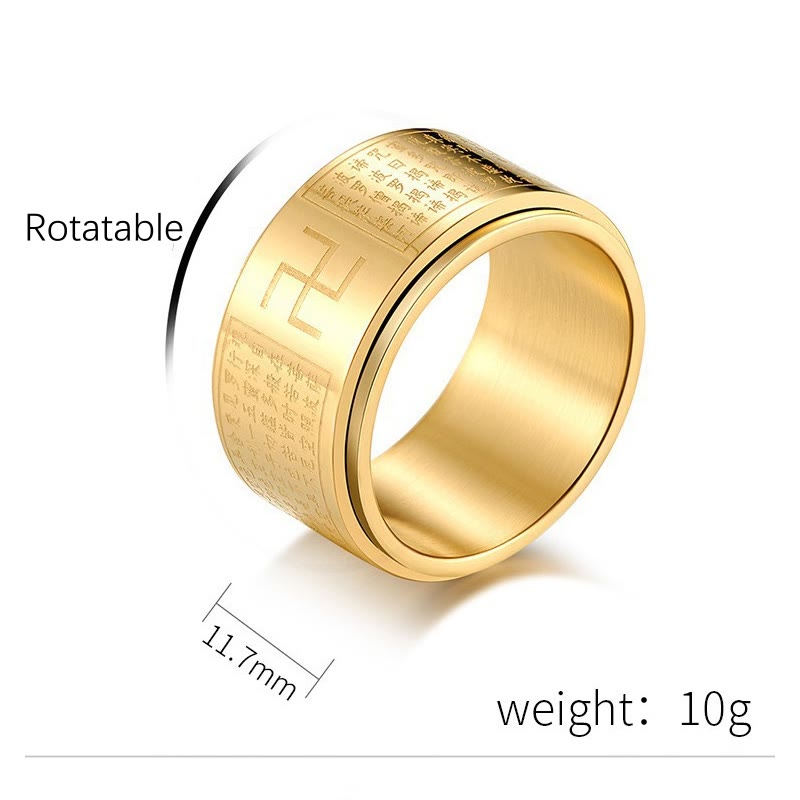 Heart Sutra & Buddhist Swastika Rotatable Titanium Steel Spinner Ring