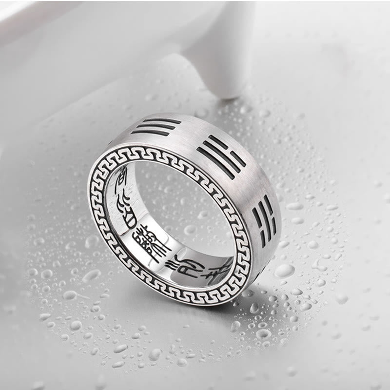 Bagua Yin Yang Taoist Nine-Character Mantra Titanium Steel Harmony Ring