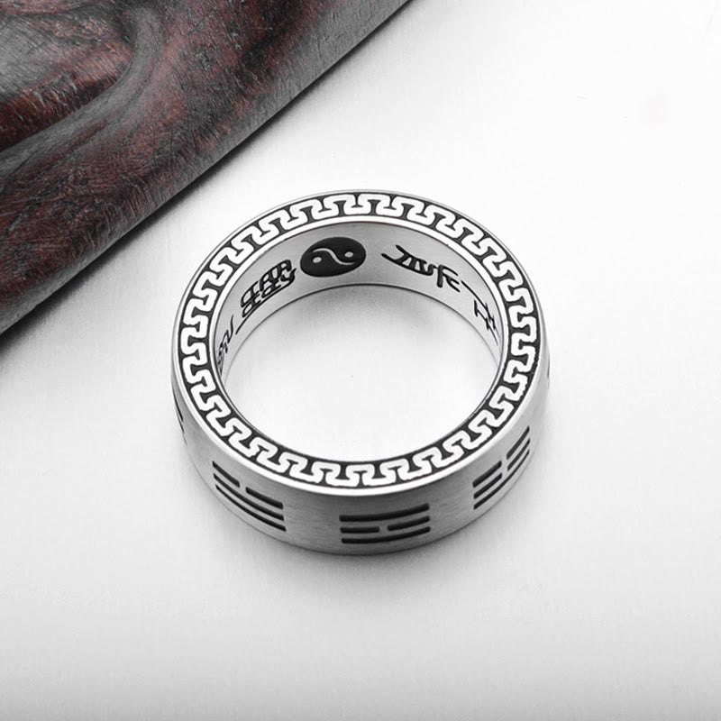 Bagua Yin Yang Taoist Nine-Character Mantra Titanium Steel Harmony Ring
