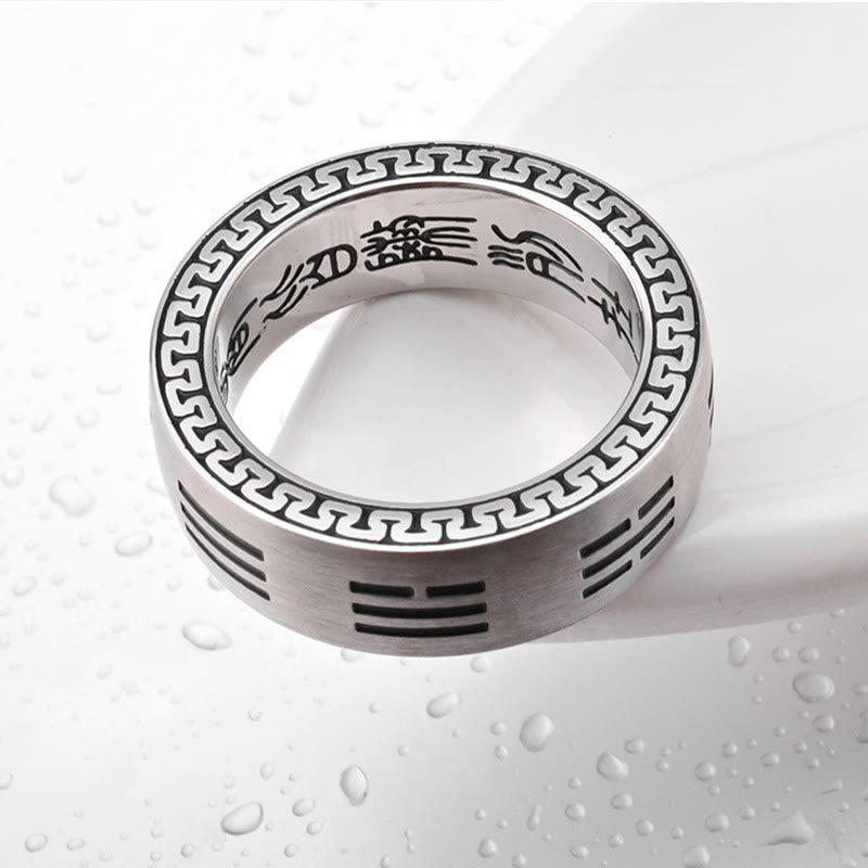 Bagua Yin Yang Taoist Nine-Character Mantra Titanium Steel Harmony Ring