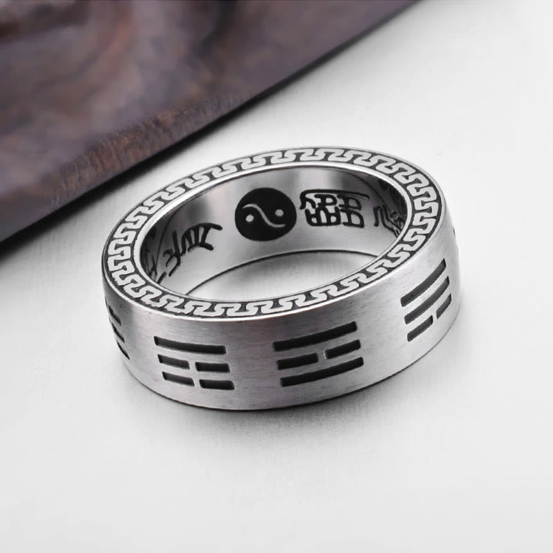 Bagua Yin Yang Taoist Nine-Character Mantra Titanium Steel Harmony Ring