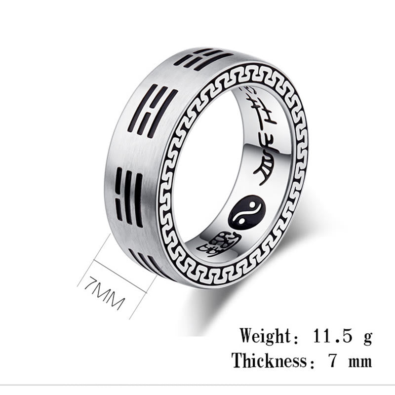 Bagua Yin Yang Taoist Nine-Character Mantra Titanium Steel Harmony Ring