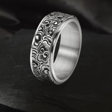 Auspicious Clouds Carved Titanium Steel Rotatable Balance Ring
