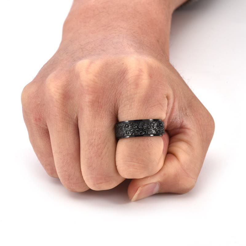 Auspicious Clouds Carved Titanium Steel Rotatable Balance Ring