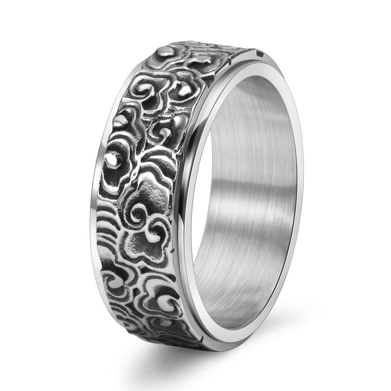 Auspicious Clouds Carved Titanium Steel Rotatable Balance Ring