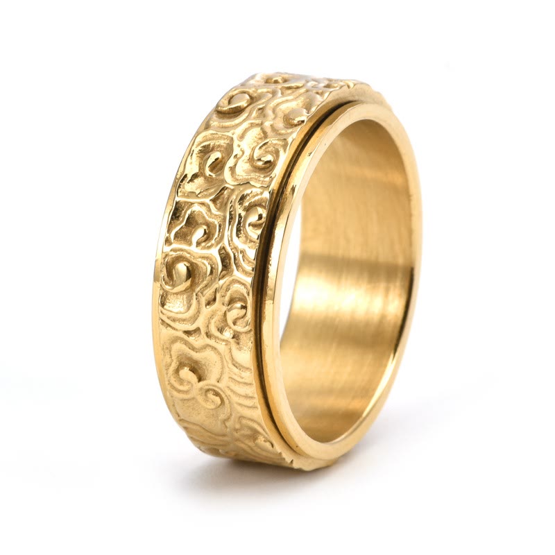 Auspicious Clouds Carved Titanium Steel Rotatable Balance Ring