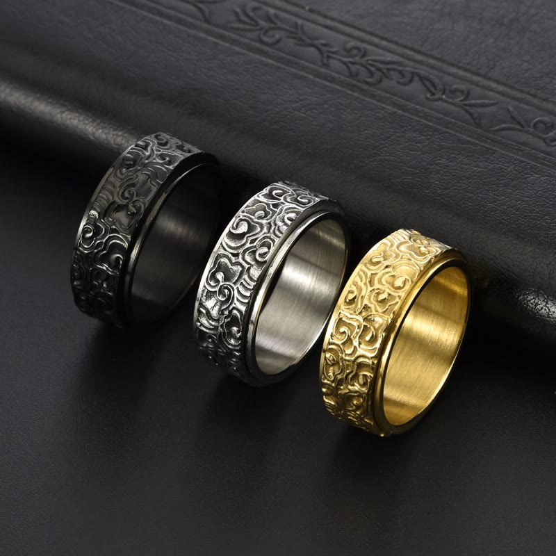 Auspicious Clouds Carved Titanium Steel Rotatable Balance Ring